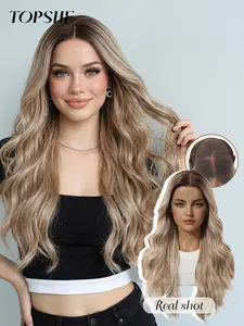 Topshe 1ps 13*6 Lace Front Wig, synthetic hair wigs, 24 Inch Long Synthetic Curly Wavy Fiber Hair, Realistic Hairline, Beginner Friendly, All Seasons