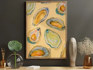 Abstract Oyster Shells Canvas Print, Coastal Kitchen Decor Poster, Colorful Seafood Wall Art