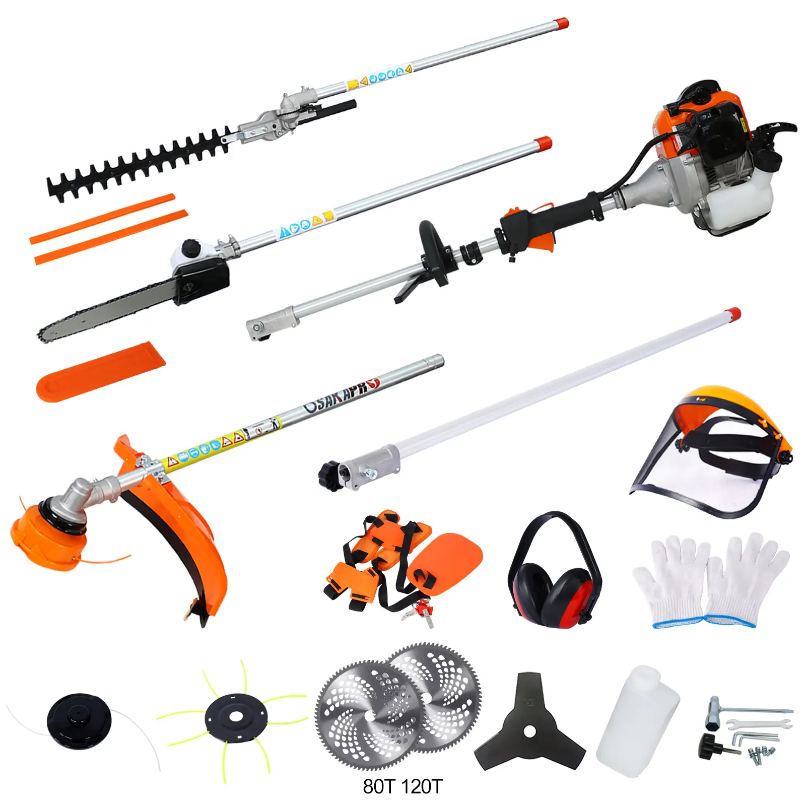 12-in-1 Multi-Functional Gas Garden Tool System 52CC 2-Cycle Engine with Pole Saw Hedge Trimmer Grass Trimmer Brush Cutter for Yard Landscaping Lawn Care Outdoor Maintenance EPA Compliant, Home Furniture and Household Product Search Terms