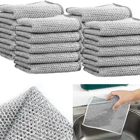 Non-scratch Pot and Bowl Single-layer Thickened High-efficiency Silver Thread Cleaning Dishcloth Home Dual-sided Mesh Cloth Steel Wire Quick-drying Dishcloth Super Absorbent Reusable Soft Brushed Microfiber Stain Resistant Washable Kitchen Disposable Pack