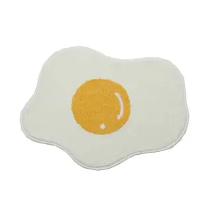 Poached Egg Plush Bathroom Non-Slip Absorbent Rug - 3D Design with Egg-Shaped Detail - Ideal for Bathroom Mats