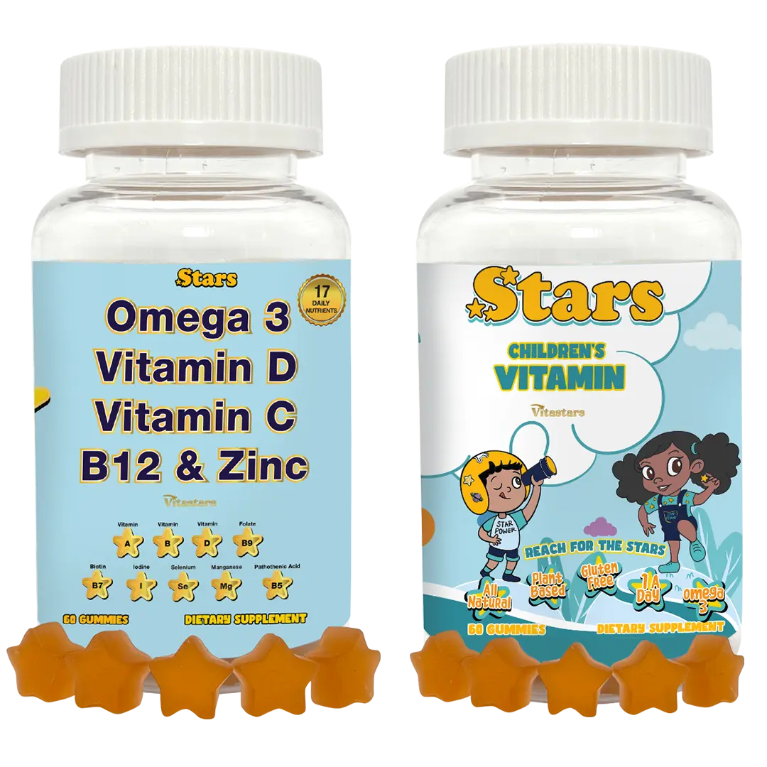 Vitastars Parents & Kids Bundle Stars Multivitamin Gummies for Adults & Kids with Omega 3 Vitamin D C B12 & Zinc Dietary Supplement