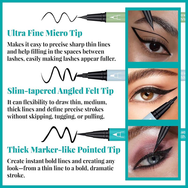 UCANBE 3pcs Black Liquid Eyeliner Kit - Different Sleek Brush Tips for Precision: Micro Fine, Slim Angled, and Thick Marker. Waterproof, Long-Lasting (24H), Quick Dry, Smudge-Resistant, Perfect for Daily & Bold Looks, Festivals, Parties, and Gifts