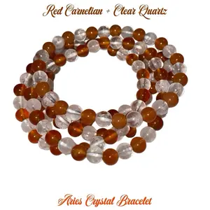 Aries Zodiac Crystal Bracelet | Carnelian & Clear Quartz | Confidence, Motivation & Energy | Fire Sign Jewelry Gift