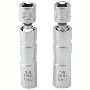 Magnetic Spark Plug Removal Tool Set, 2 Pieces, 14mm & 16mm, 3/8 Inch 12 Point Socket Wrench, Rotating Socket Kit Tools, Magnetic Swivel Socket