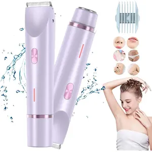 SNOITKA Bikini Trimmer for Women, Electric Shaver and Razor Rechargeable 2-in-1 Body and Facial Epilator, Dual Heads for Painless Trimming of Pubic Hair, Face, Underarms and Legs, IPX7 Waterproof. Christmas Gift New Year Gift Shaving Grooming
