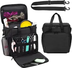 KISLANE Pet Grooming Tote Bag, Cat Grooming Tools Organizer Bag, Dog Grooming Supplies Organizer Storage for Pets Grooming Kit and Dog Wash Shampoo Accessories(Bag Only) (Black- New)