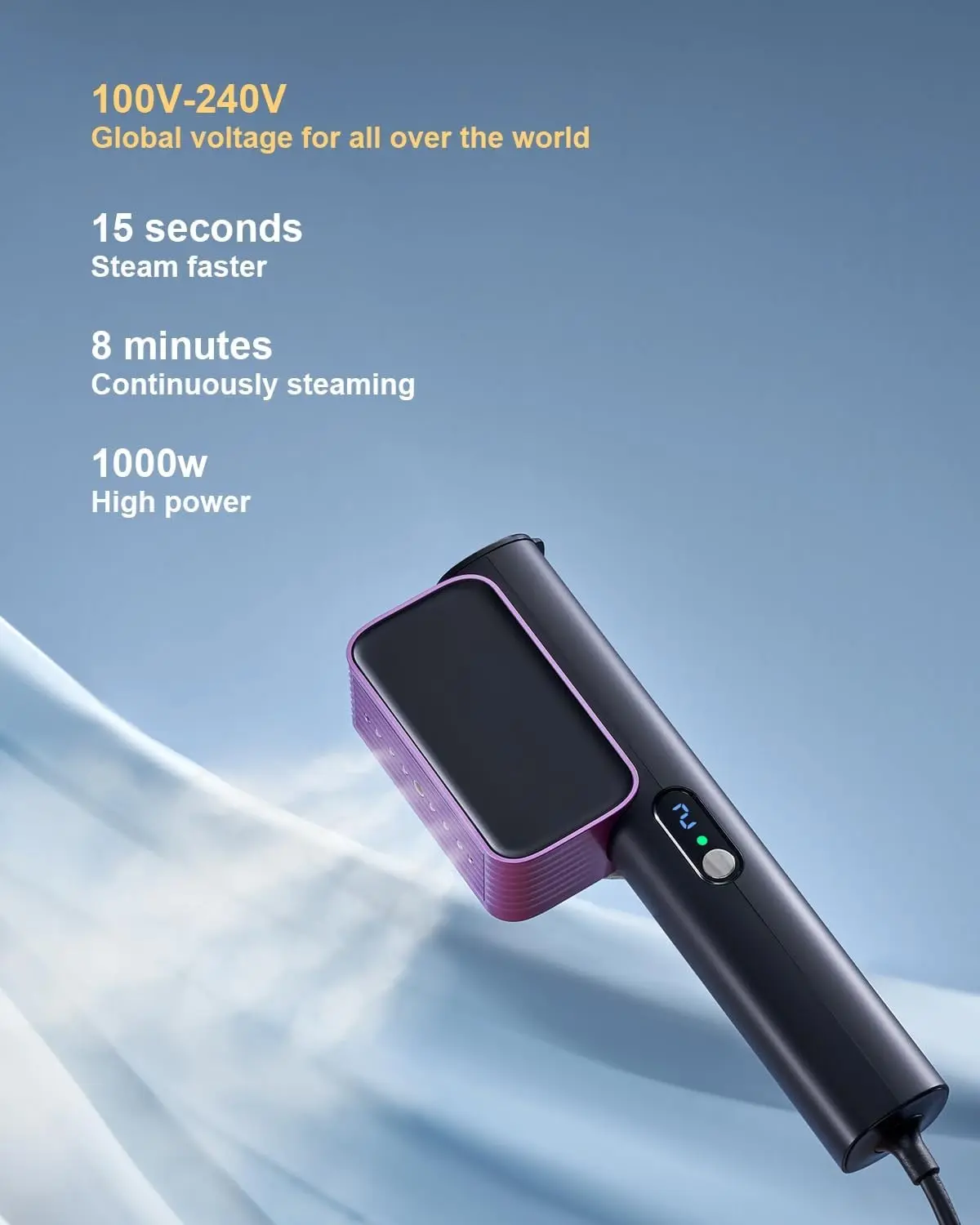 2-in-1 Professional 100-240V Dual Voltage Steamer for Clothes and Iron for Clothes, Just 1lbs Lightly, 8 Minutes of Continuous Steam, 1000W Portable Steamer for travel and homeGift.