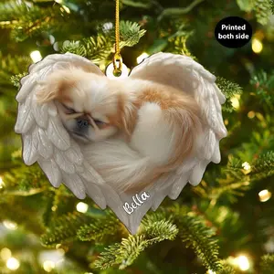 Personalized Pekingese Dog Angel Ash Plywood Ornament Flat 2D Cutout Holiday Tree Decor Gift Pet Lovers Families Keepsake