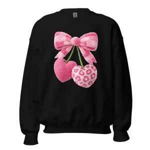 Cherry Bow Graphic Crewneck Sweatshirt, Soft Cozy Unisex Pullover with Cute Aesthetic Design for Casual Streetwear, Daily Outfits and Relaxed Wear