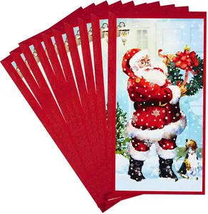 Pack of Christmas Money or Gift Card Holders, Santa and Dog (10 Cards with Envelopes)