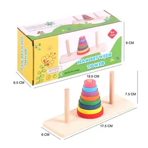 Wooden Colorful Ten-Storey Tower of Hanoi Logic Puzzle Brain Teaser Intellectual Toy