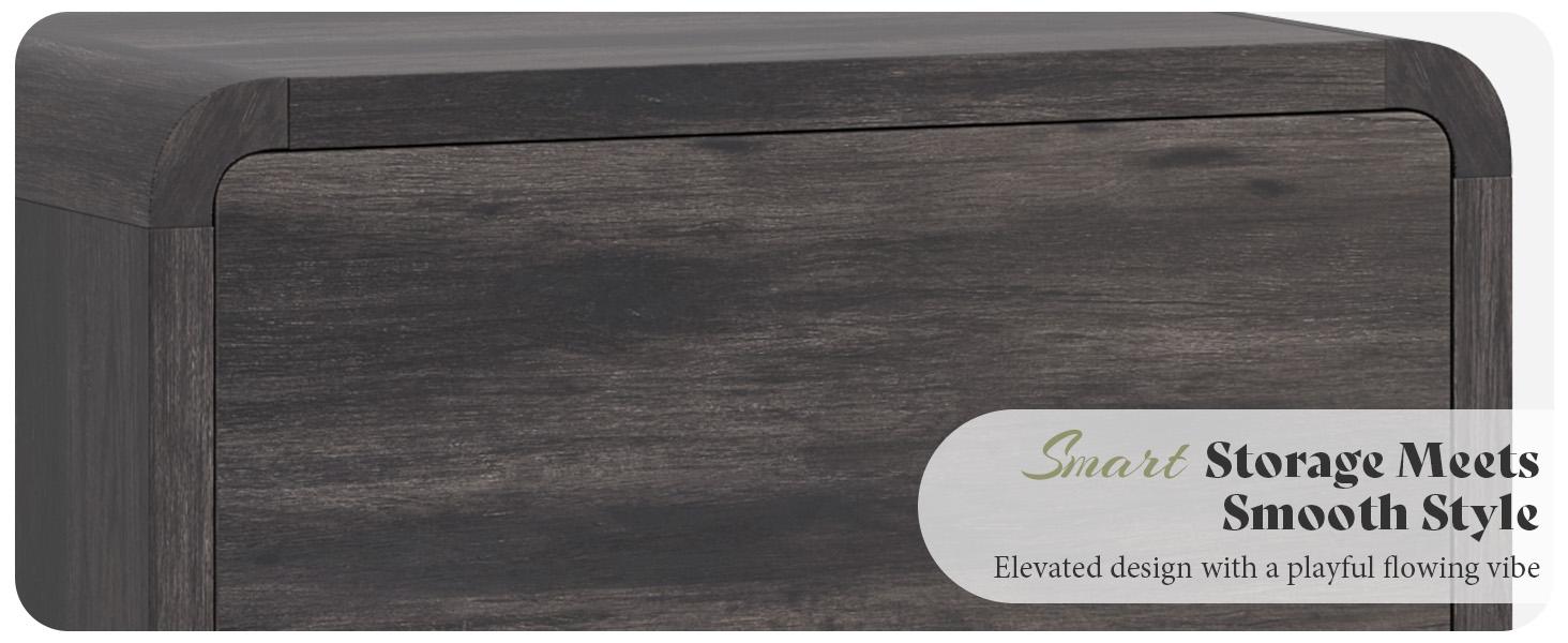 AMERLIFE 2 Different Style Modern Night Stand with Storage Drawer & Open Shelves, Small Nightstand & Bedside Table with Open Shelf, Curved Profile Design & Pine Handles, Wood End Table for Bedroom, Living Room,