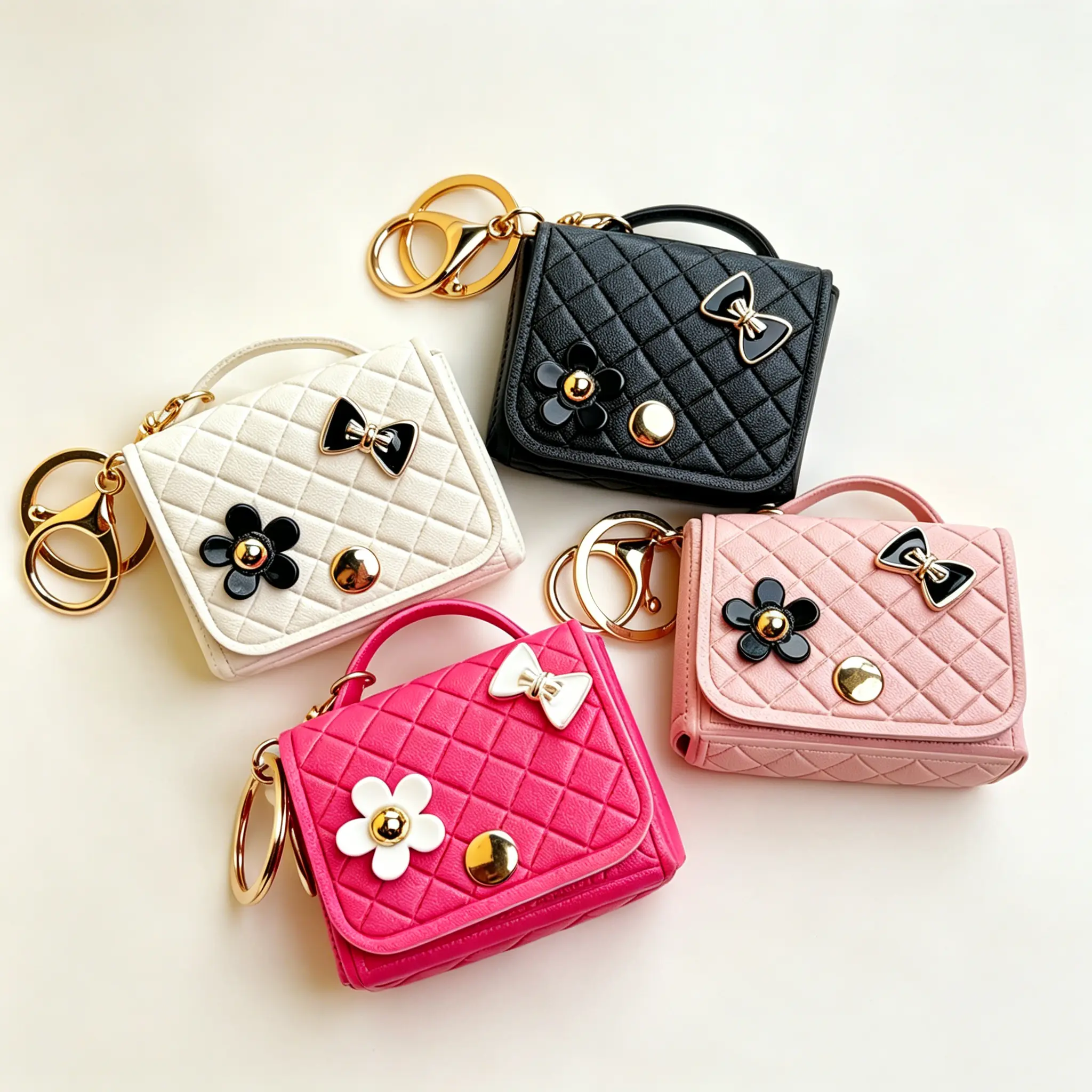 Mini Square Bag Pendant Keychain - High Quality Leather with Cute Flower & Bow Design, Cute Car Keychain & Bag Charm Accessory, Perfect for Graduation & Mother's Day Gift Phone Phone