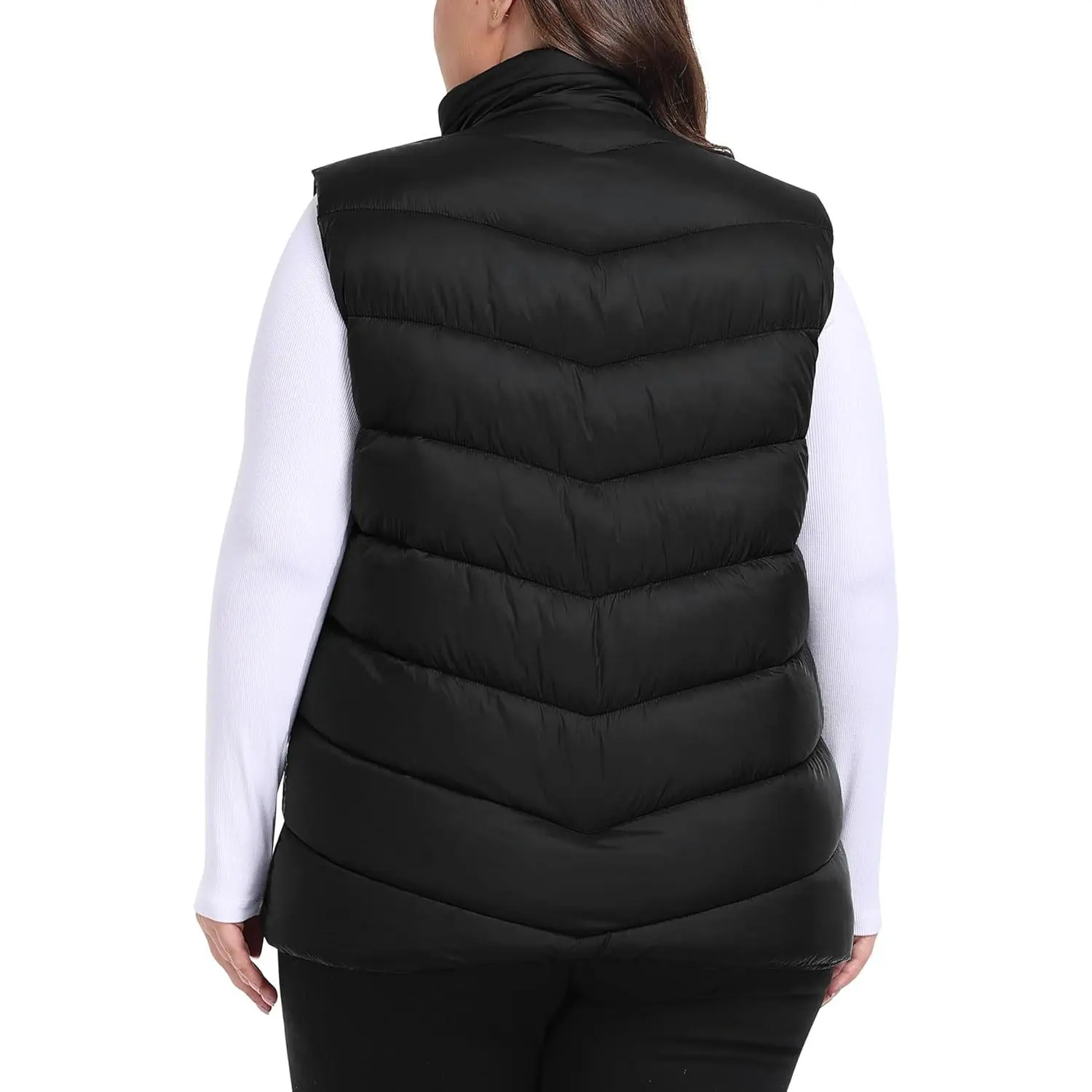 Women's Plus Size Loose Fit Fleece-Lined Quilted Fabric Packable Puffer Vest, Lightweight Winter Outdoors Outerwear for Hiking, Jogging