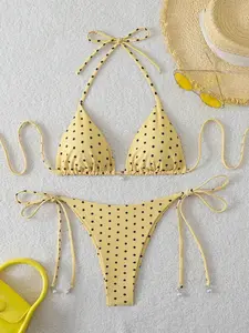 Women's Sexy Polka Dot Tie-Waist Two-Piece Bikini Swimsuit, Stylish Beachwear Swimwear, Comfortable and Trendy Bathing Suit
