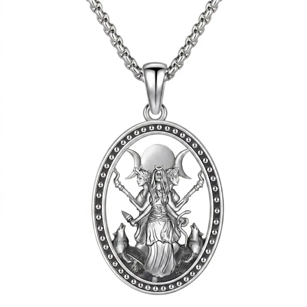 Hecate Goddess Statement Necklace for Women, Elegant Silver Tone Oval Witch Jewelry, Spiritual Faith Amulet as a Meaningful Gift, Accessories For Women, Witchcraft Aesthetic, Exquisite Chain Jewelry, Talisman, Witchy Stuff, Cool Women Gifts