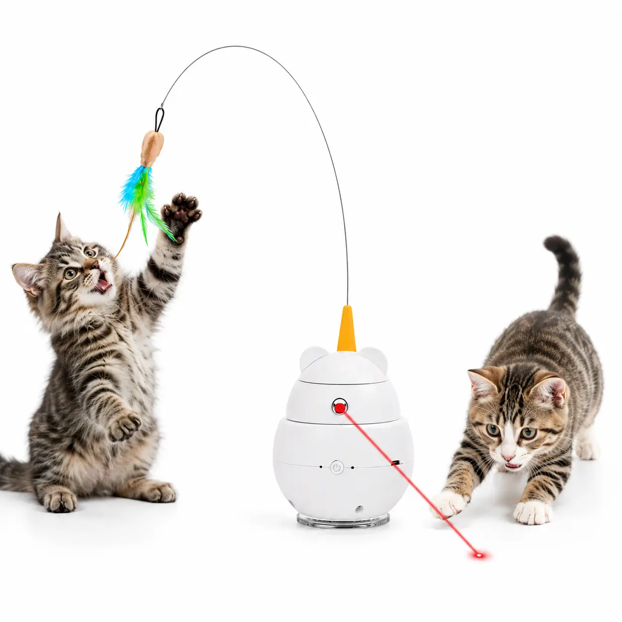 Interactive Cat Toy, 360° Dual Rotation Laser & Feather  USB Rechargeable Automatic Self Play Toy for Indoor Cats & Kittens, Keeps Cats Active, Relieves Boredom & Burns Energy rechargable   usb-c stimulating ambush shop kitty fun game bore wand