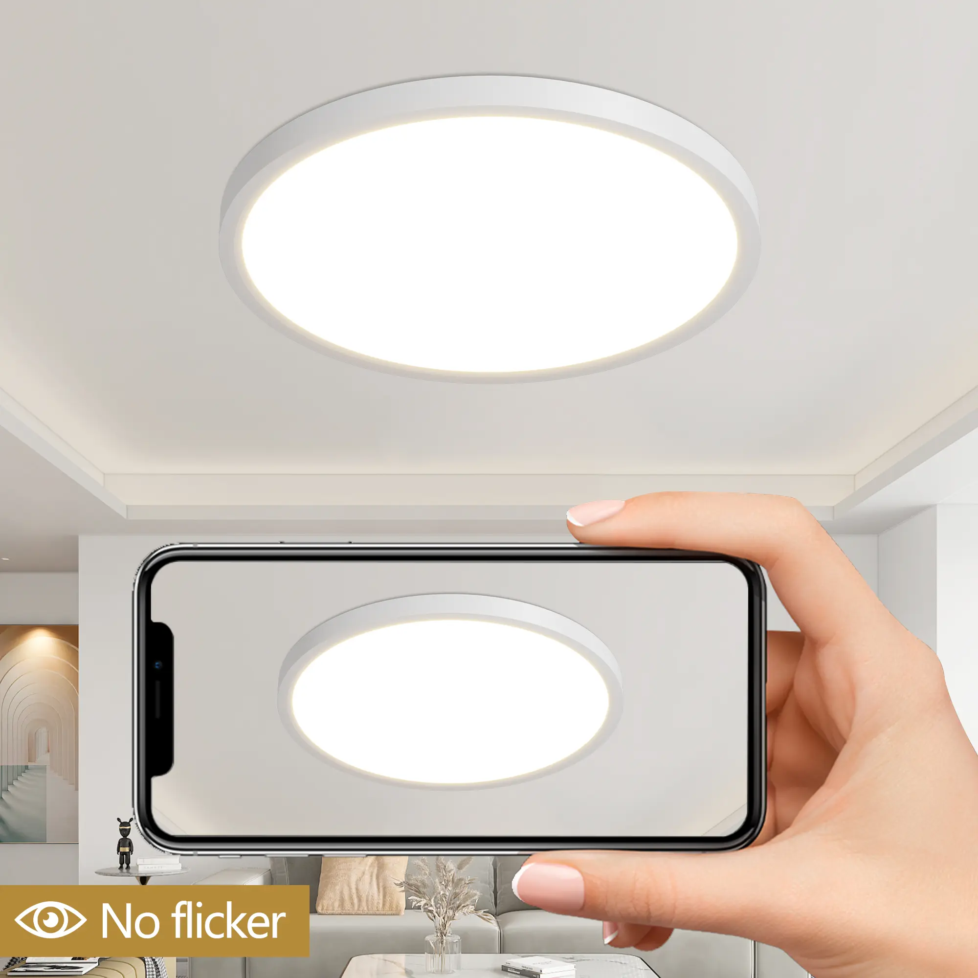 12 Inch LED Flush Mount Ceiling Light Fixture,3500K/4500K/6000K Wall Switch Adjustable Ceiling Light,2700LM Ultra Thin Round White Lamp,24W Ceiling Lamp for Bedroom Kitchen Bathroom Kid Room