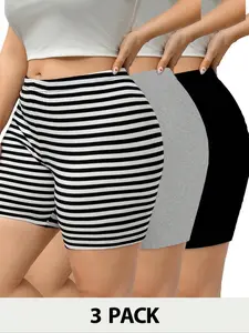 Stylish Elegant Versatile Comfortable Casual Sports Home Essential Women's Gym Workout Summer Shorts Three-Piece Set, Perfect for Everyday Wear