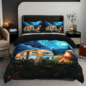 3pcs Fashion Romantic RV Fresh Sky Camping Digital Print Bedding Set, Comfortable & Stylish, Perfect for Travelers, Ideal Gift Choice