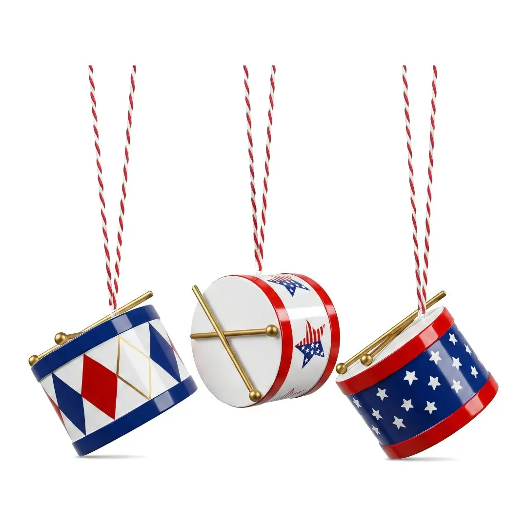 Patriotic Mini Drum Christmas Tree Ornament, Blue Color Scheme, Lightweight, Independent Day Festival Decoration, 1 Piece Set