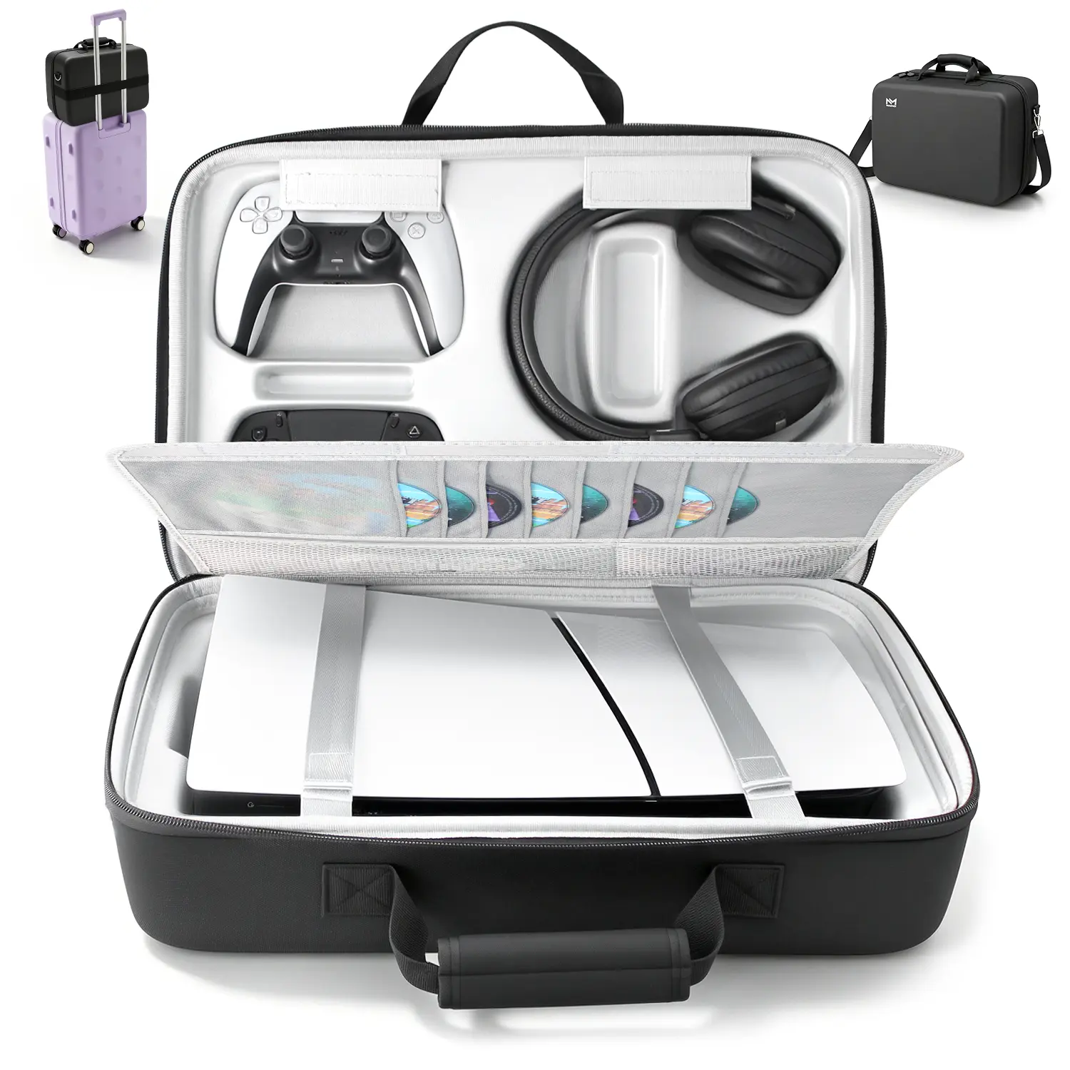 PS5 Hard Shell Carrying Case, Waterproof Dustproof Shockproof Travel Bag, Large Capacity Holds PS5 Console & PS5 Slim with Controllers Headset Game Discs Cables, Portable Lightweight EVA Protective Pouch, Must Have Gift for Gamers