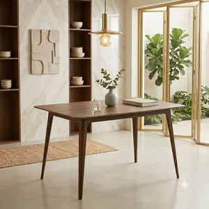 Modern Solid Wood Dining Table with Tapered Lesg for 4 People, 47.2inch, Kitchen or Living Room Furniture, Walnut