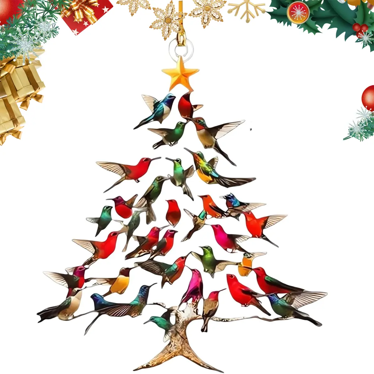Hummingbird Christmas Ornament, Colorful Hummingbirds Tree Decor, Stacked Hummingbird Ornament for Christmas, Winter Hummingbirds Home Decoration, for Bird Lovers
