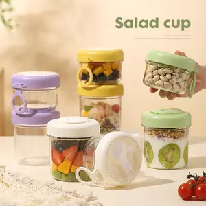 Overnight Oats Containers, Meal Prep Containers with Lids, Leak Proof Container, Folding Spoons, and Divided Compartments for Fruit & Nuts, Small Glass 30oz Mason Jars for Oatmeal Yogurt Parfait Storage, Portable Kitchen Utensils Tin Canister