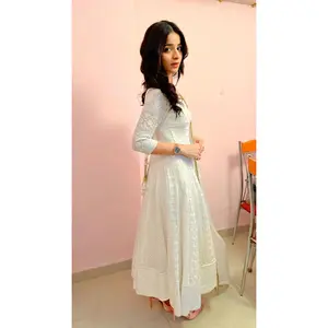 White Chikankari Anarkali Set (Set Of 3)