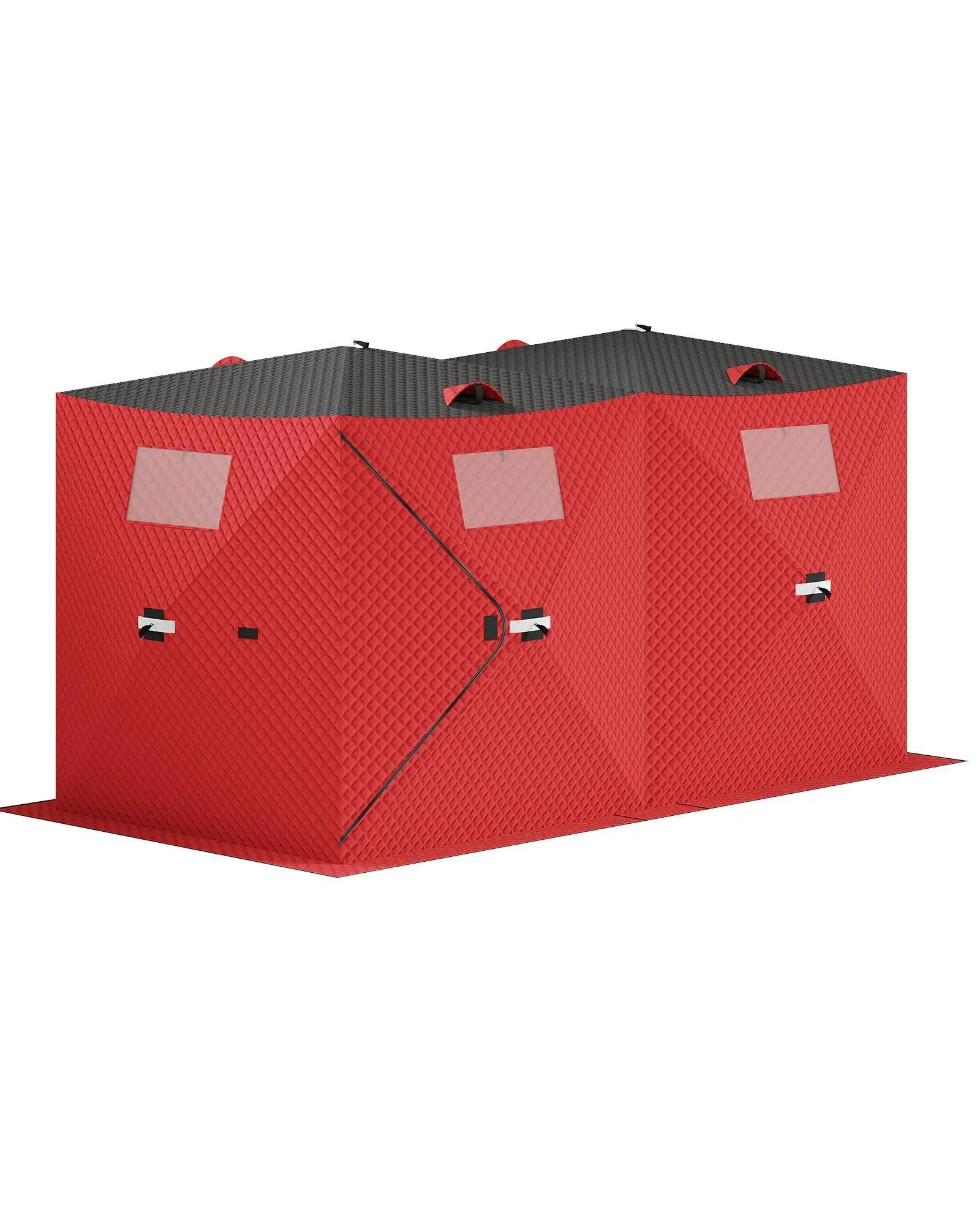 Gaomon Thermal Pop-up Ice Tent - Fishing Gear and Equipment, Ice Fishing Gear, 6-8 Ppl, 141.73" x 70.8" Hub-Style Portable Shelter, Durable Metal Frame, Waterproof Oxford Fabric, Acupuncture Cotton, Carry-Bag Ready, Zippered Door, Wind Rope, Anchors, Red