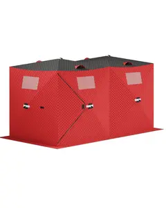 Gaomon Insulated Pop-up Ice Fishing Tent - Large Size 1-8 Persons Hub-Style Portable Ice Fishing Shelter with Metal Frame, Oxford Fabric, Carrying Bag, Zippered Door, Wind Rope, Anchors, Red, Insulation