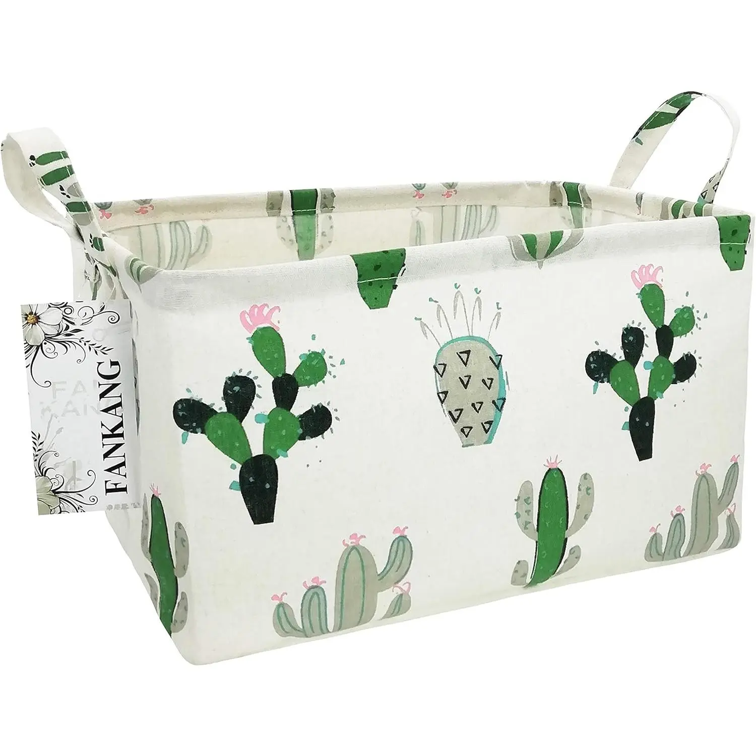 Large Rectangular Cactus Theme Canvas Laundry Basket - Waterproof PE Coating, Foldable Single Compartment Home Storage for Nursery, Bedroom