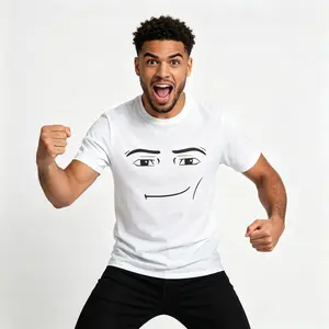 Roblox Man Face T-Shirt, Minimalist Sarcastic Expression Tee, White Graphic Shirt, Internet Humor, Unisex Casual Top Menswear Tshirt Streetwear Crewneck Tropical Shortsleeve good graphic tees men's graphic tees