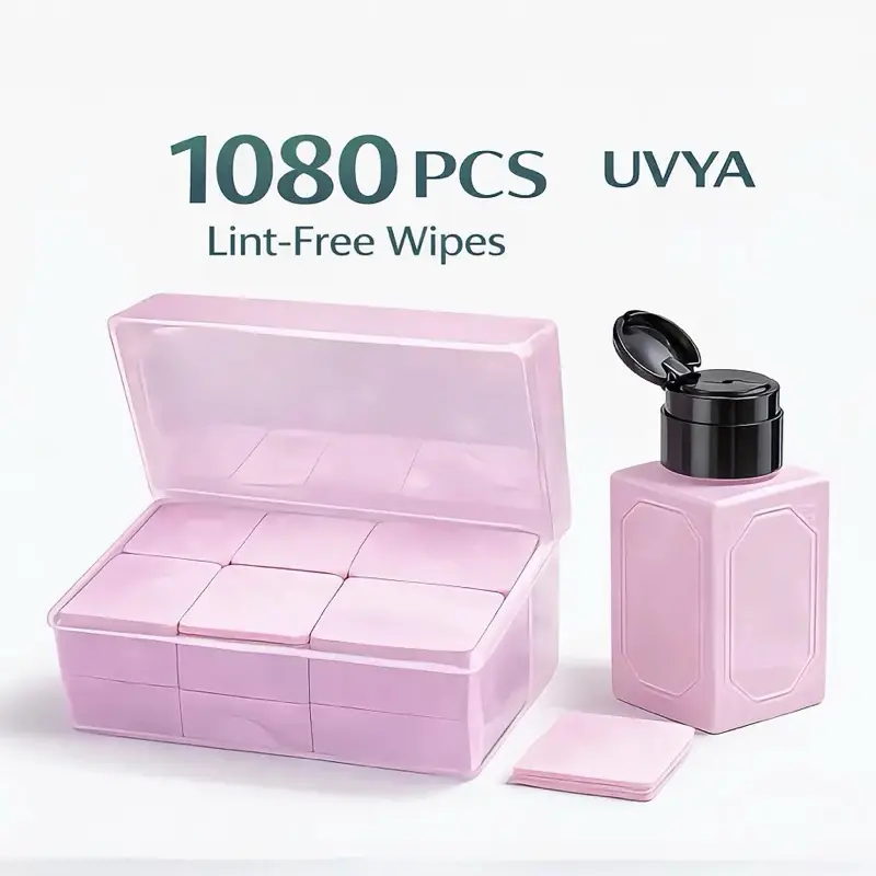 UVYA Nail Care Kit - 230ml Acetone Pump Bottle, 1080pcs Lint-Free Wipes for Gel Manicure & Nail Polish Removal