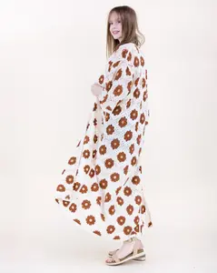 Petunia Floral Crochet Half Sleeve Maxi Kimono Cardigan – Boho Lightweight Open Front Duster