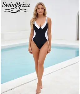 Briza｜One Piece Swimsuit For Women Deep V Black White Bathing Suit Push Up Padded Cups Tummy Control Swimwear Vacation Summer Beachwear, Women's Swimwear, Bathing Suit for Women, Padded Support, Beach Pool Summer Vacation for Women