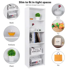 ZENY 5-Shelves Narrow Bookcase Open Shelf Modern Bookshelf Storage Organizer for Bedroom Living Room Small Space White
