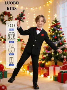 4-piece boys' suit set - perfect gift for boys, toddlers, teenagers, children, young adults, weddings, graduation ceremonies, church occasions, and more! Sizes ranging from 100 to 150 cm, formal slim-fitting boys' suit (shirt not included)! -24137