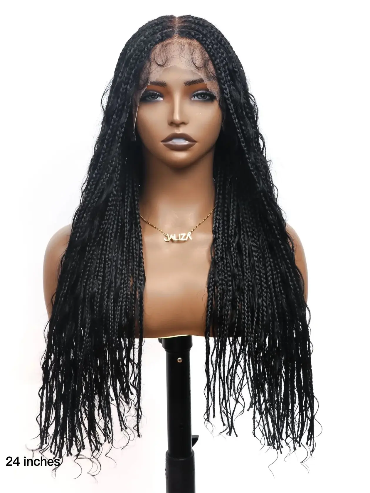 JALIZA 24" Pre Bleached Human hair Lace 88 strands Tangle Free Boho Box Braided wig HD Full Lace With Human Hair Curls and Human Hair Baby Hair