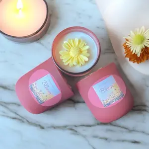 Bloom 10oz Candle - Pink Scented Wax Candle with Floral Label - Ideal for Home Decor and Ornaments