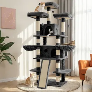 NAVINE 68 Inches Multi-Level Big Cat Tree, Multi-Level Cat Tower for Indoor Cats, Cat Trees and Towers for Large Cats with Sisal Scratching Posts/Cat Hanging Basket&Cat Hair Brush/Big Cat Condo/Plush Perch