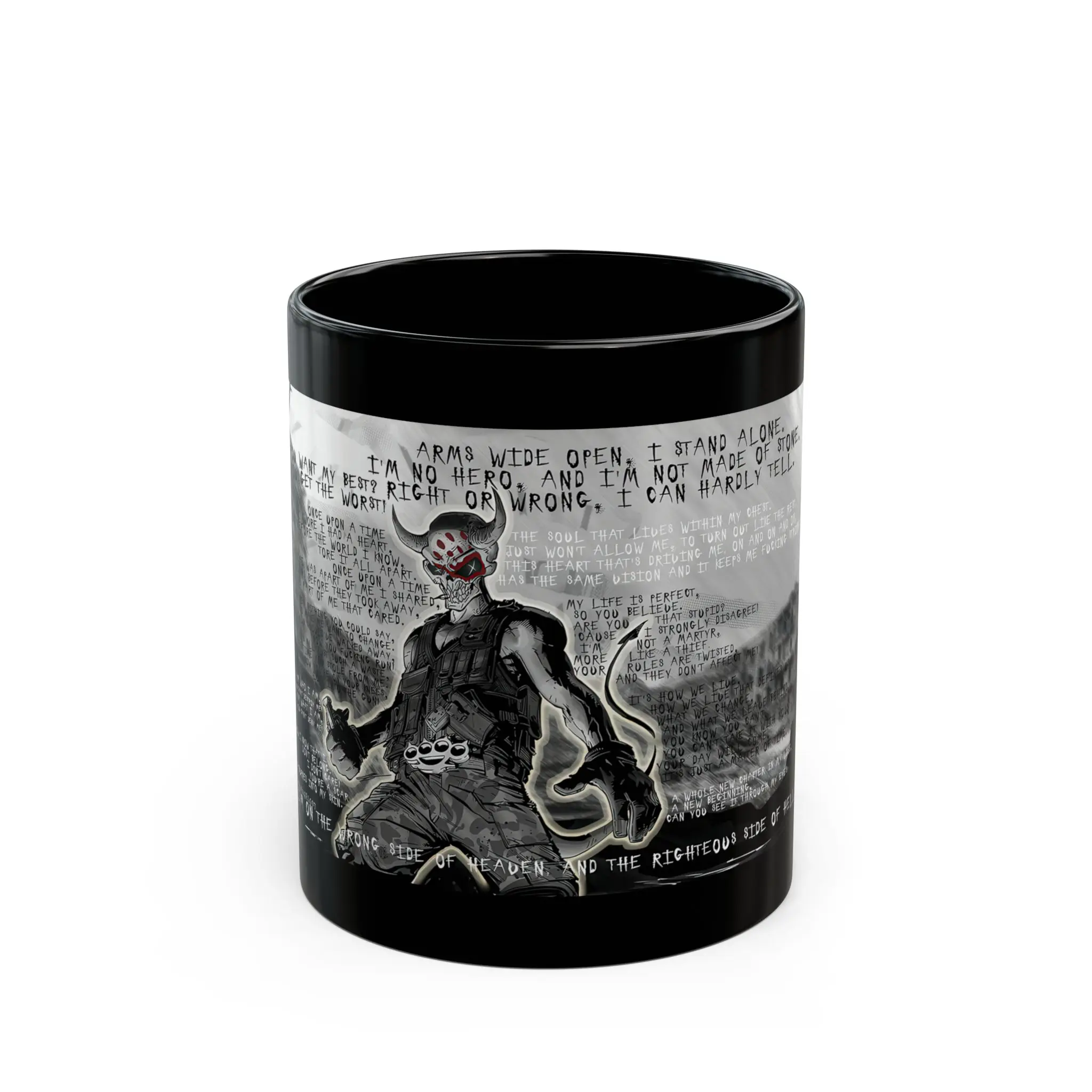 Heavy Metal Skull Warrior Black Ceramic Mug, Dark Rock Fan Gift, 11oz 15oz Mug