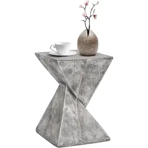 Joveco Outdoor Indoor Concrete Side Table, Modern Lightweight Accent End Table for Living Room Garden, Light Grey