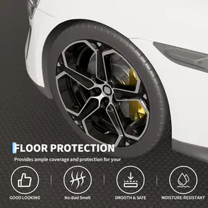 Garage Floor Mat Roll, Thickened Coin Plate PVC Floor Protector Mat with Double-Sided Tape, Waterproof Car Parking Mats for Compact SUVS, Sports Car, Black