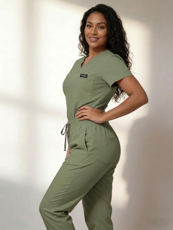 Women's Medical Scrubs Set, Anti-Pilling Breathable Multi-Pocket Top and Side Zip Joggers Pants, Hospital Clinic Spa Use