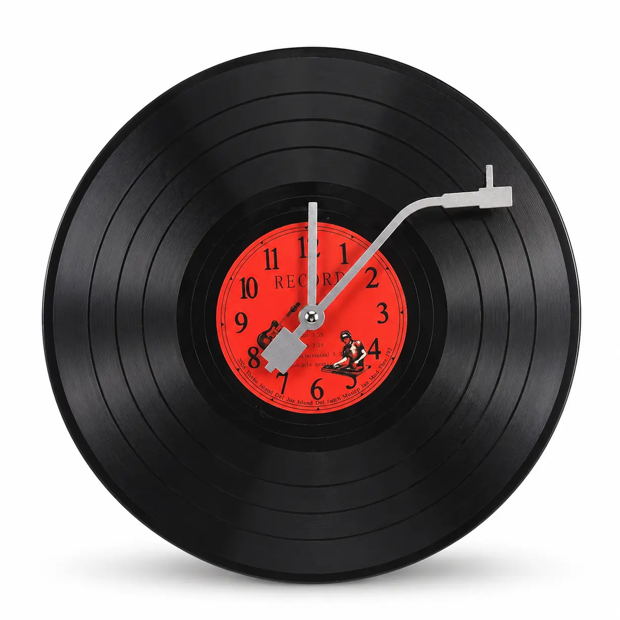 Retro Music Theme Vinyl Record Wall Clock, 11.8in Battery-Operated Creative Decorative Clock, Lightweight Durable Plastic Time-Accurate Decoration Item Gift for Living Room (Pet Supplies Compatible Art Decor)