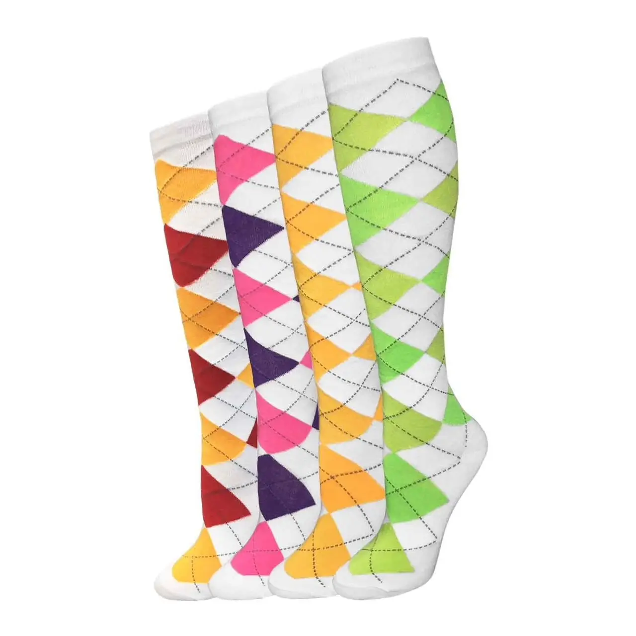 1pr. Julietta Knee-High Socks- Argyle Size 9-11