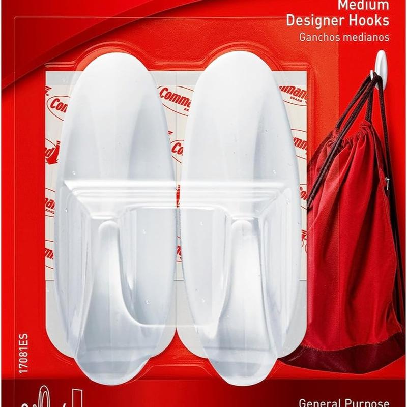 Medium Designer Hooks, Damage Free Hanging Wall Hooks with Adhesive Strips, No Tools Wall Hooks for Decorations in Living Spaces